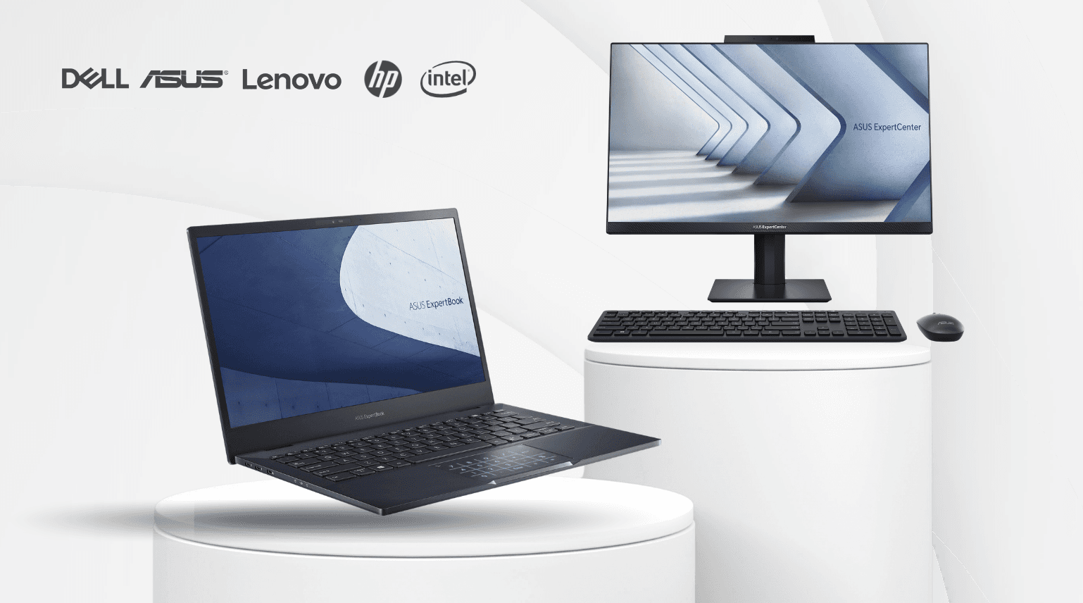 Equipamiento de cómputo Dell, Asus, Lenovo, HP e Intel: notebook y all-in-one corporativos.
