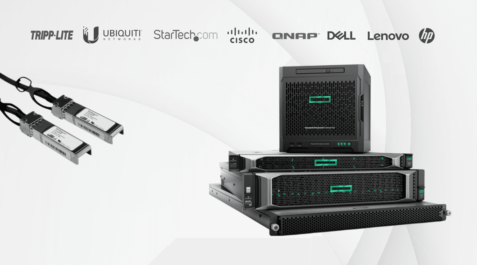 Infraestructura de red y servidores Tripp Lite, Ubiquiti, StarTech, Cisco, QNAP, Dell, Lenovo y HP.